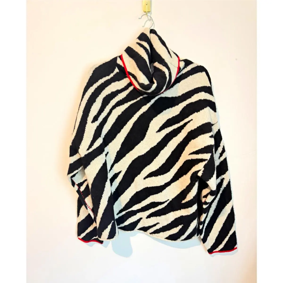 Rag Bone Kiki Funnel Neck Zebra Knit Pullover Sweater Black White Red M