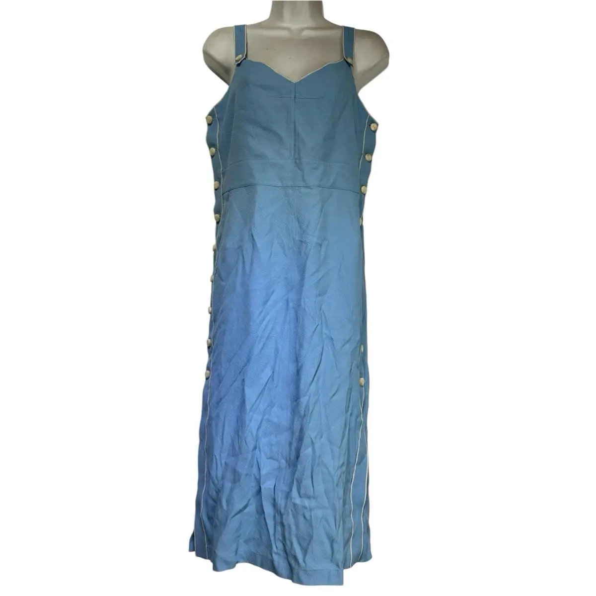 Rag Bone Tia Spring Blue Side Button Midi Sleeveless Dress Size S