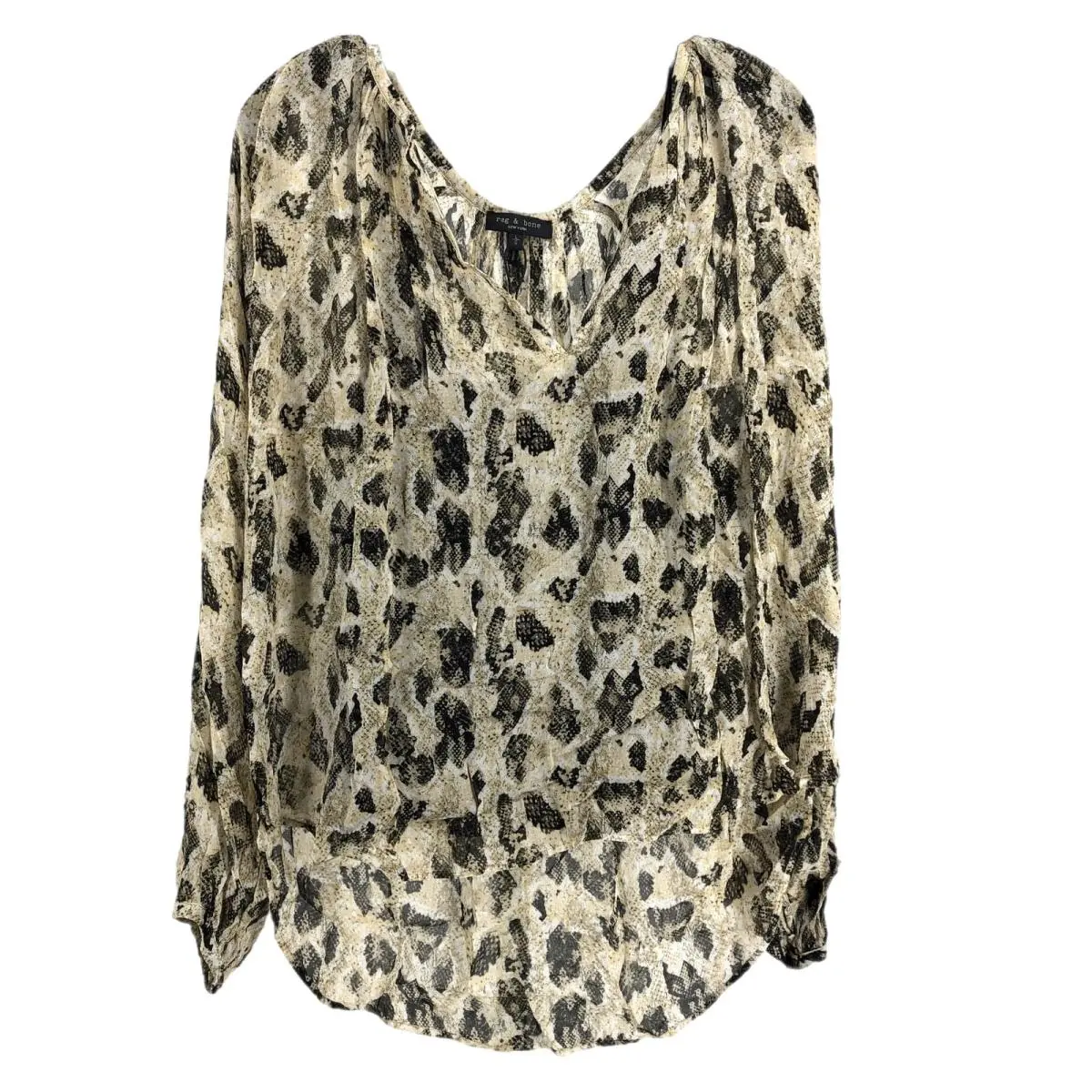Rag Bone Cream Green Animal Print Blouse Size L