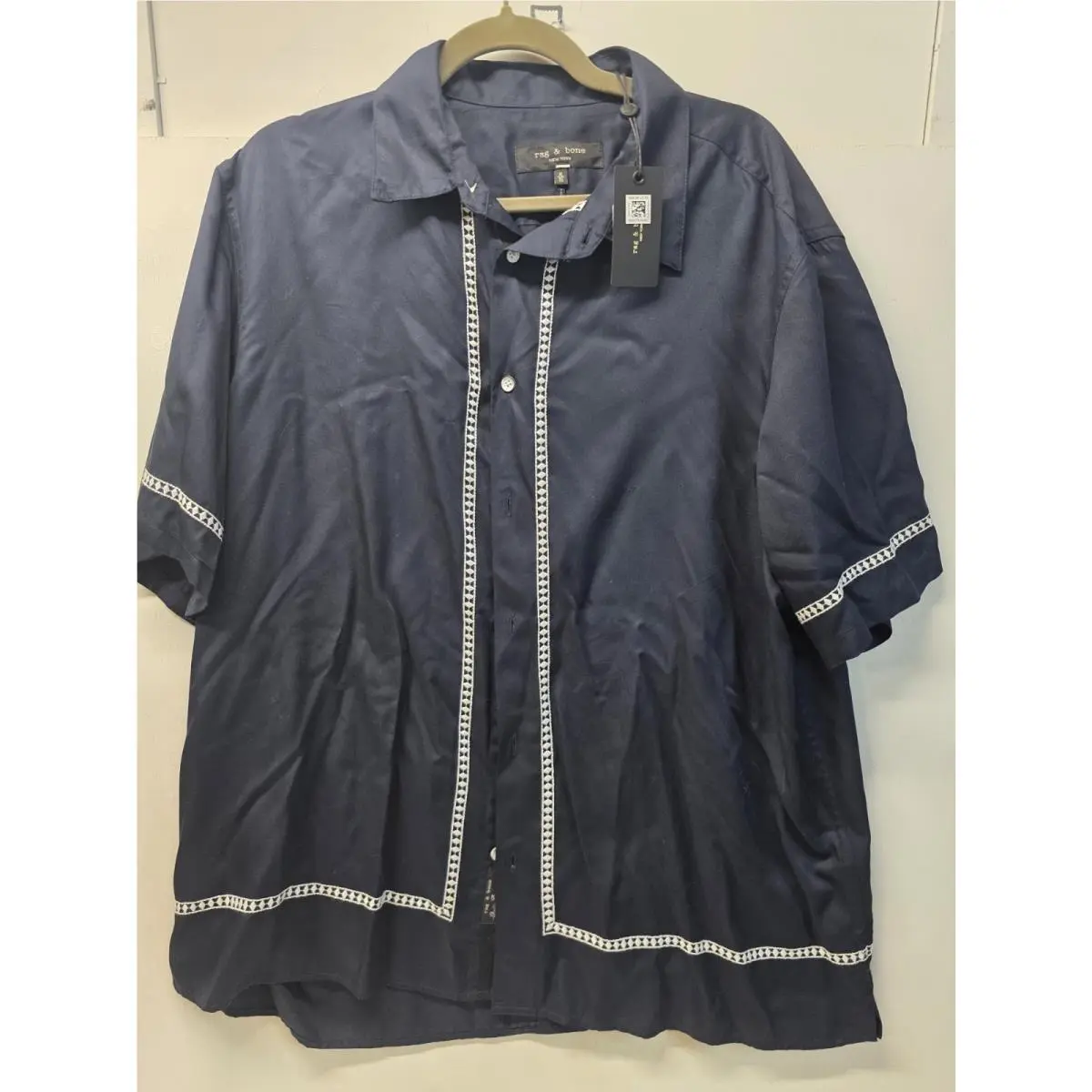 Rag Bone Dalton Embroidered Shirt Mens XL Blue Ezra Stripe Short Sleeve