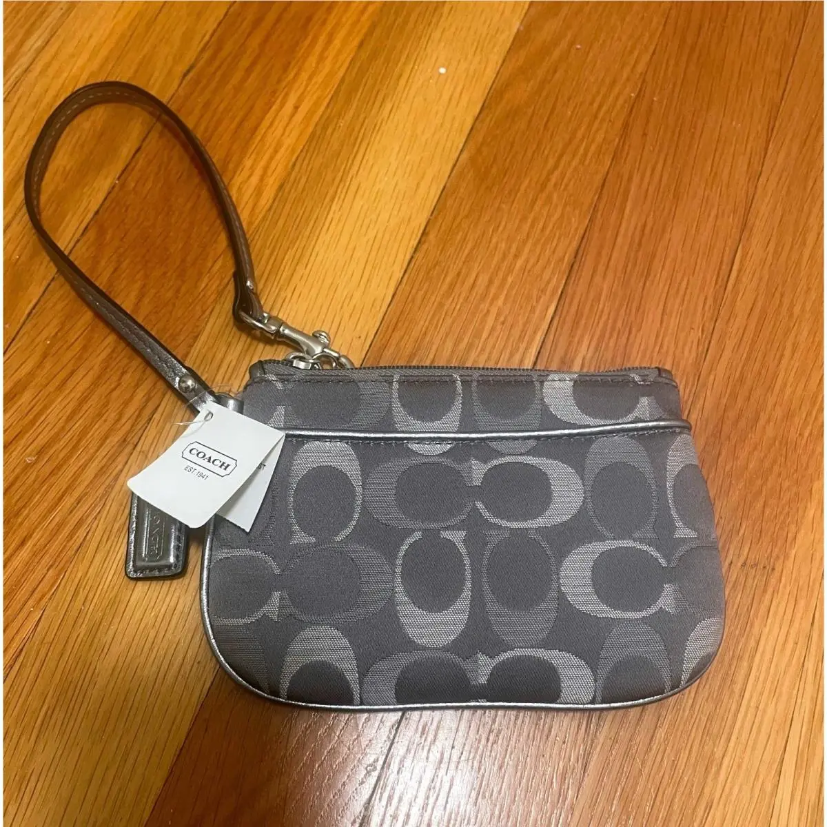 Coach Wristlet Signature Jacquard Silver Grey Multi Silver Trim