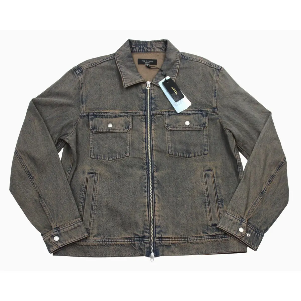 Rag Bone Infuse Denim Beau Trucker Jacket Mens XL Ochre Blue Overdyed by Rag & Bone