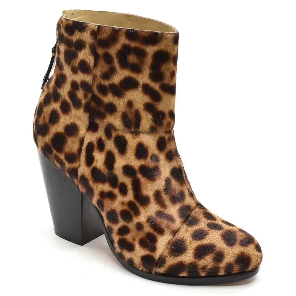 Womens Rag Bone Newbury Leopard Pony Hair Boots 37.5 / 7.5 Bootie