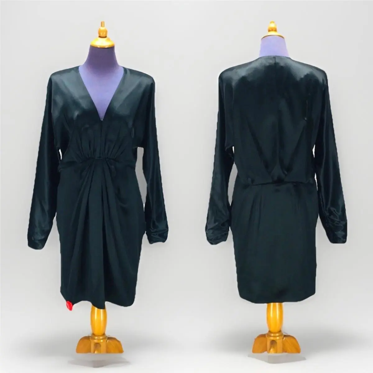 Rag Bone Women`s 4 Black Silk Satin Eloise Gathered Ruched Dress Side Zip