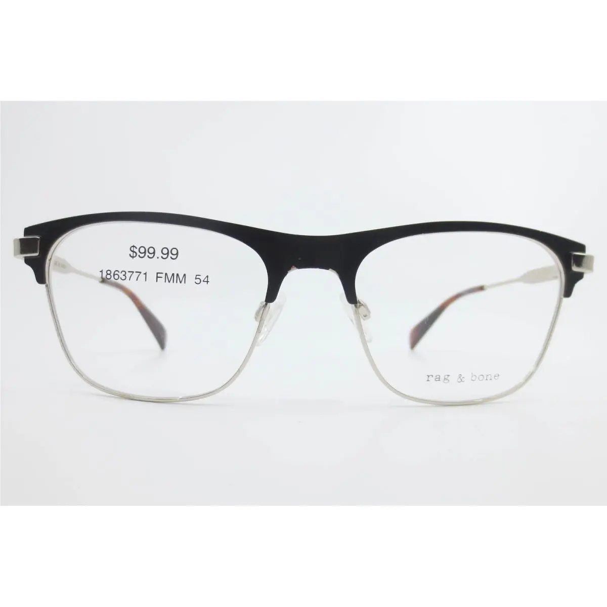 Rag Bone RNB7063/G Rhl Black Silver Eyeglass Frames 54-19-145 Demo Lenses