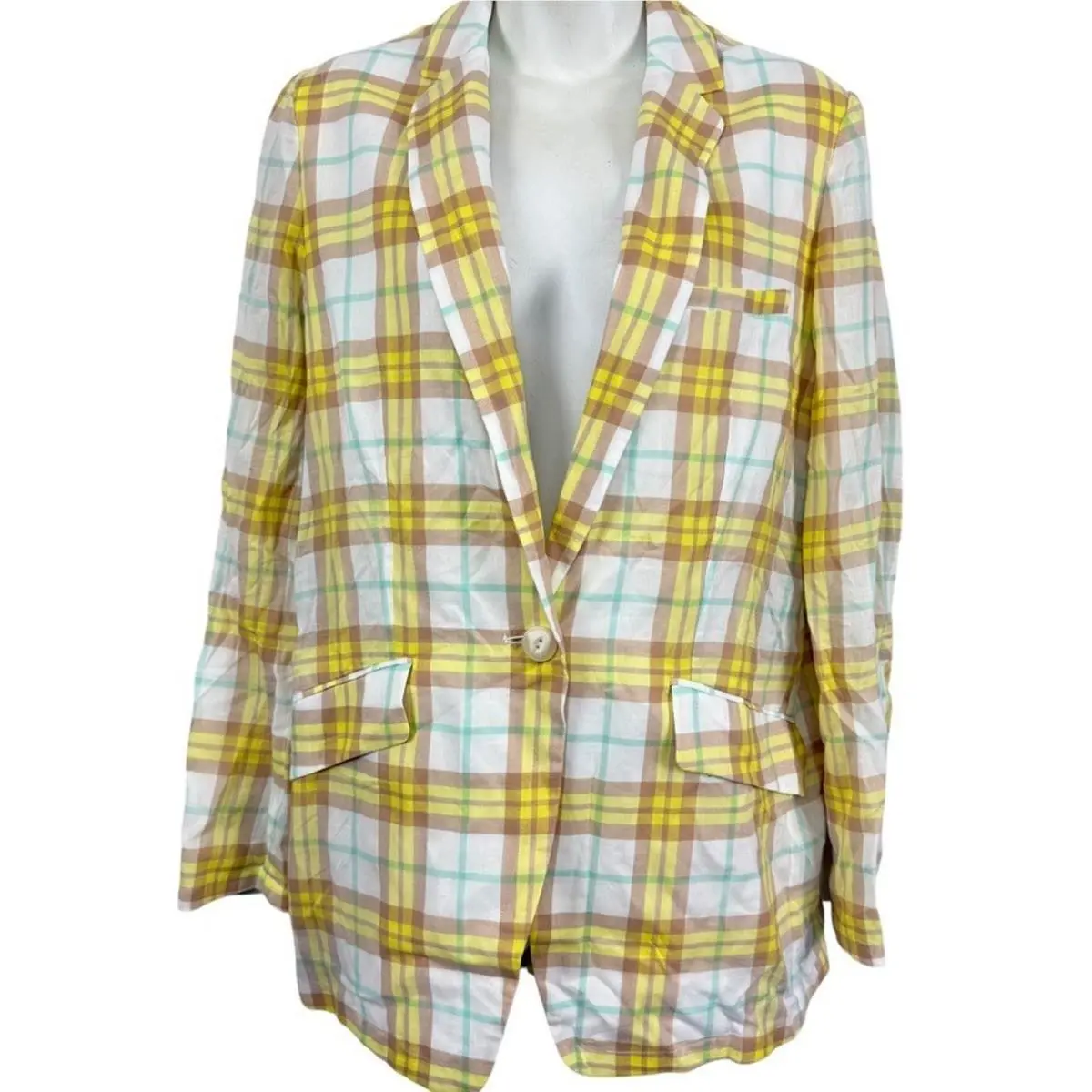 Rag Bone Cotton Plaid Yellow Margot Blazer Longline Jacket sz 8