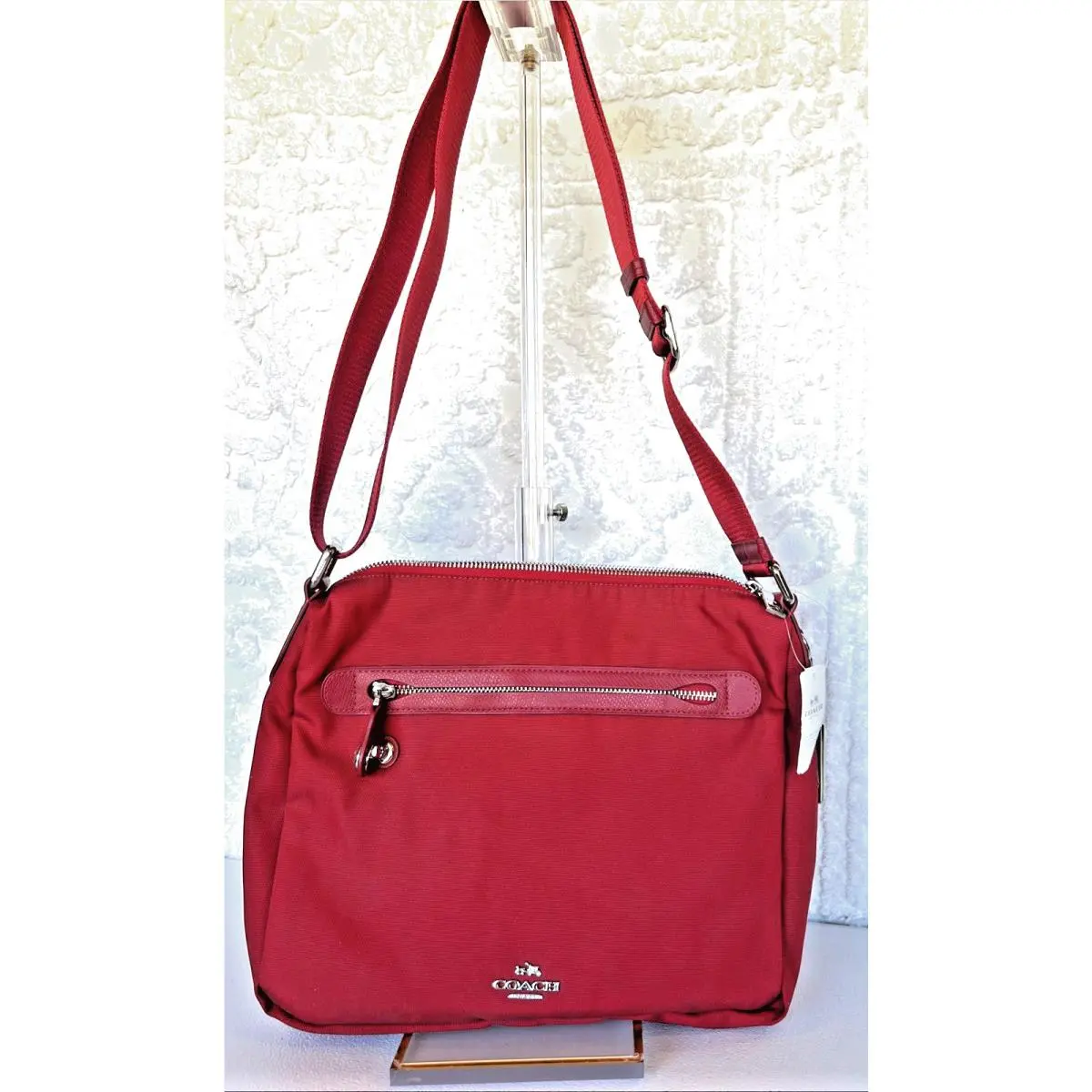 Coach 35502 True Red Utility Crossbody Shoulder Nylon w Silver Hardware