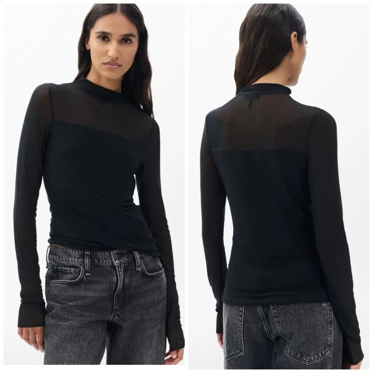 Rag Bone Luca Dbl Layer Mix Media Mockneck Sheer Top Size: Medium