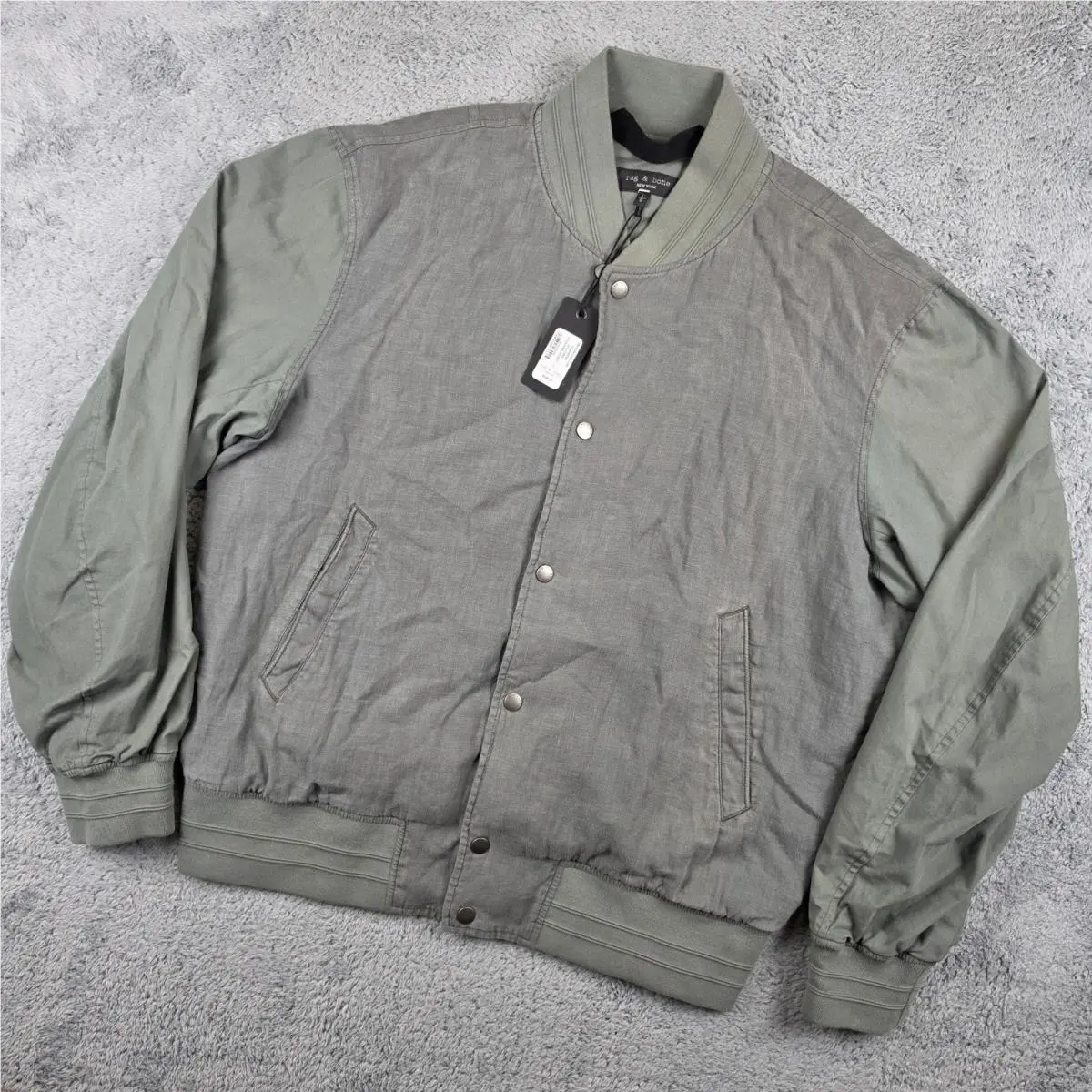 Rag Bone Leo Linen Souviner Jacket Mens Large Pavement Green Grey Bomber
