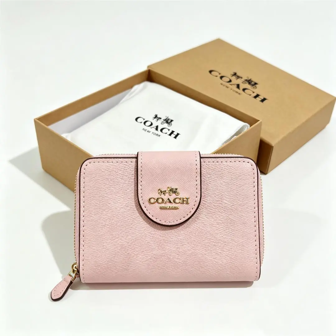 Coach Medium Pink Zip Wallet Card Holder ID Window Coin Pocket