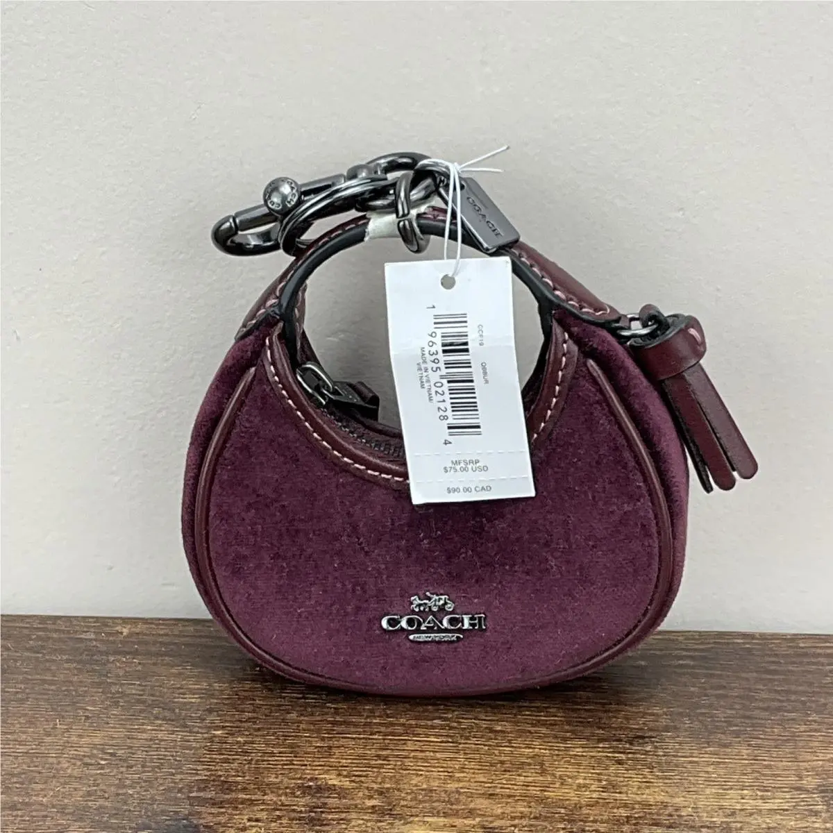 Coach Mini Carmen Bag Charm Keychain Burgundy Velvet Leather Gunmetal CCF19
