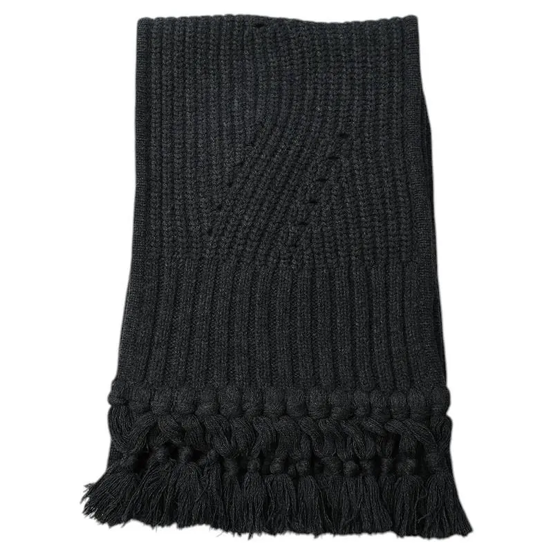 Rag Bone Womens Charcoal Gray Fringed Wool Knit Scarf