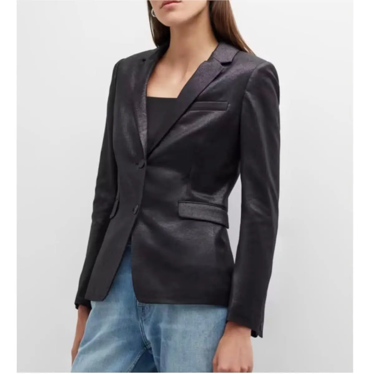 Rag Bone Women Black Metallic Razor Jacket Virgin Wool Blazer 4 by Rag & Bone