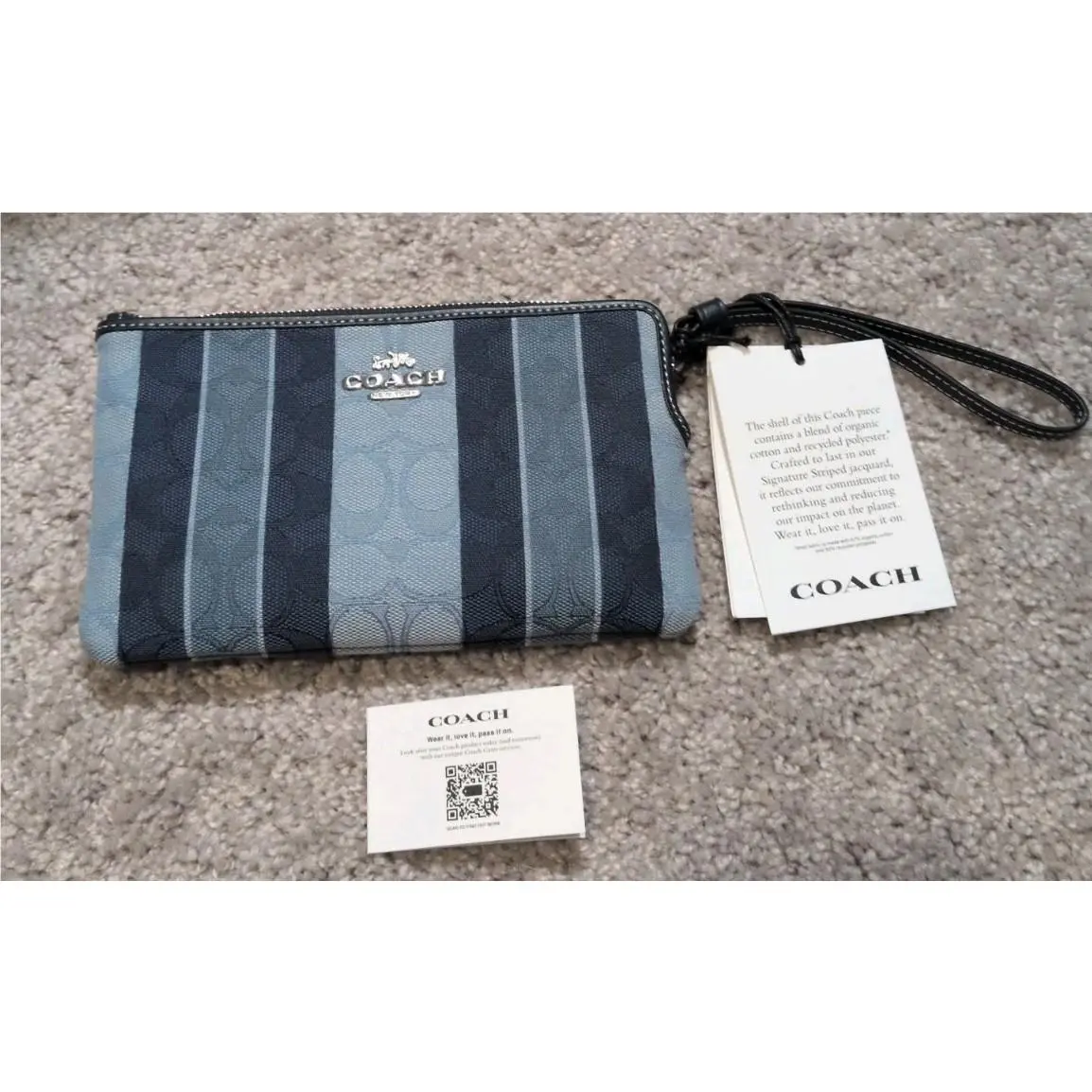 Coach C8753 Large Corner Zip Wristlet Signature Jacquard Stripes Midnight