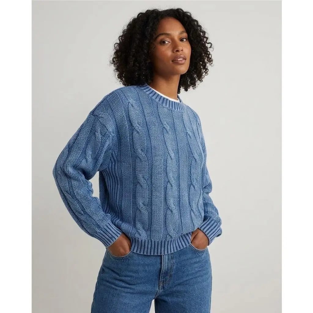 Rag Bone Miramar Cable-effect Sweatshirt in Indigo Cotton Fleece M