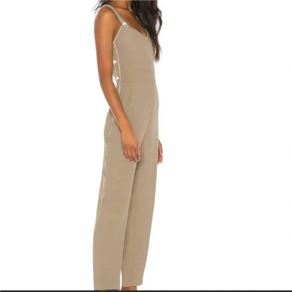 Rag Bone Tia Jumpsuit Womens 10 Light Olive Textured Contrast Piping