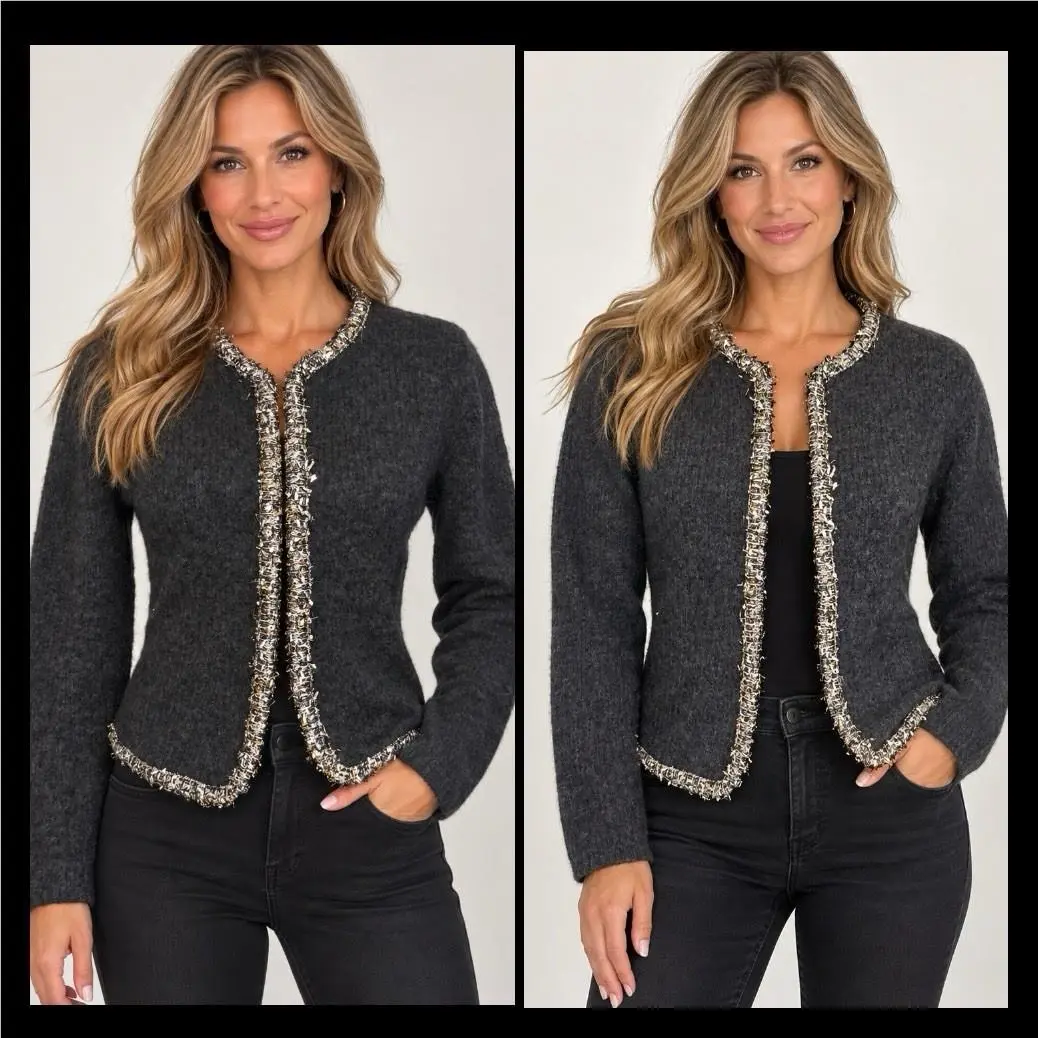 Rag Bone Davies Bolero Charcoal Silver Trim Cardigan Jacket XS