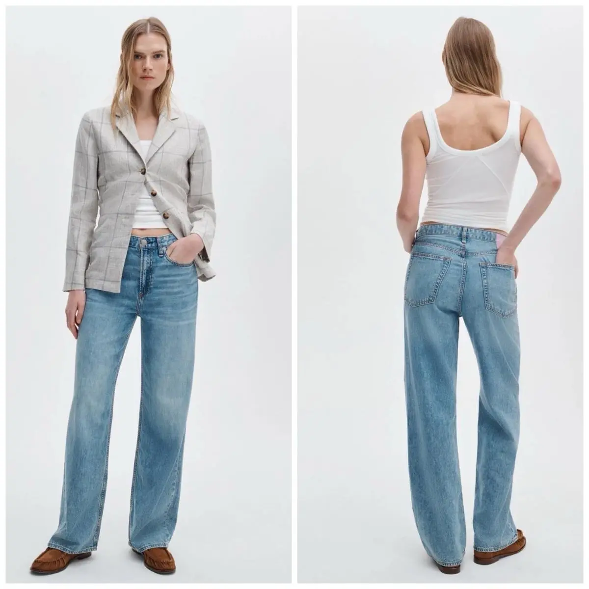 Rag Bone Featherweight The Logan Mid Rise Wide Leg Jeans Size: 34