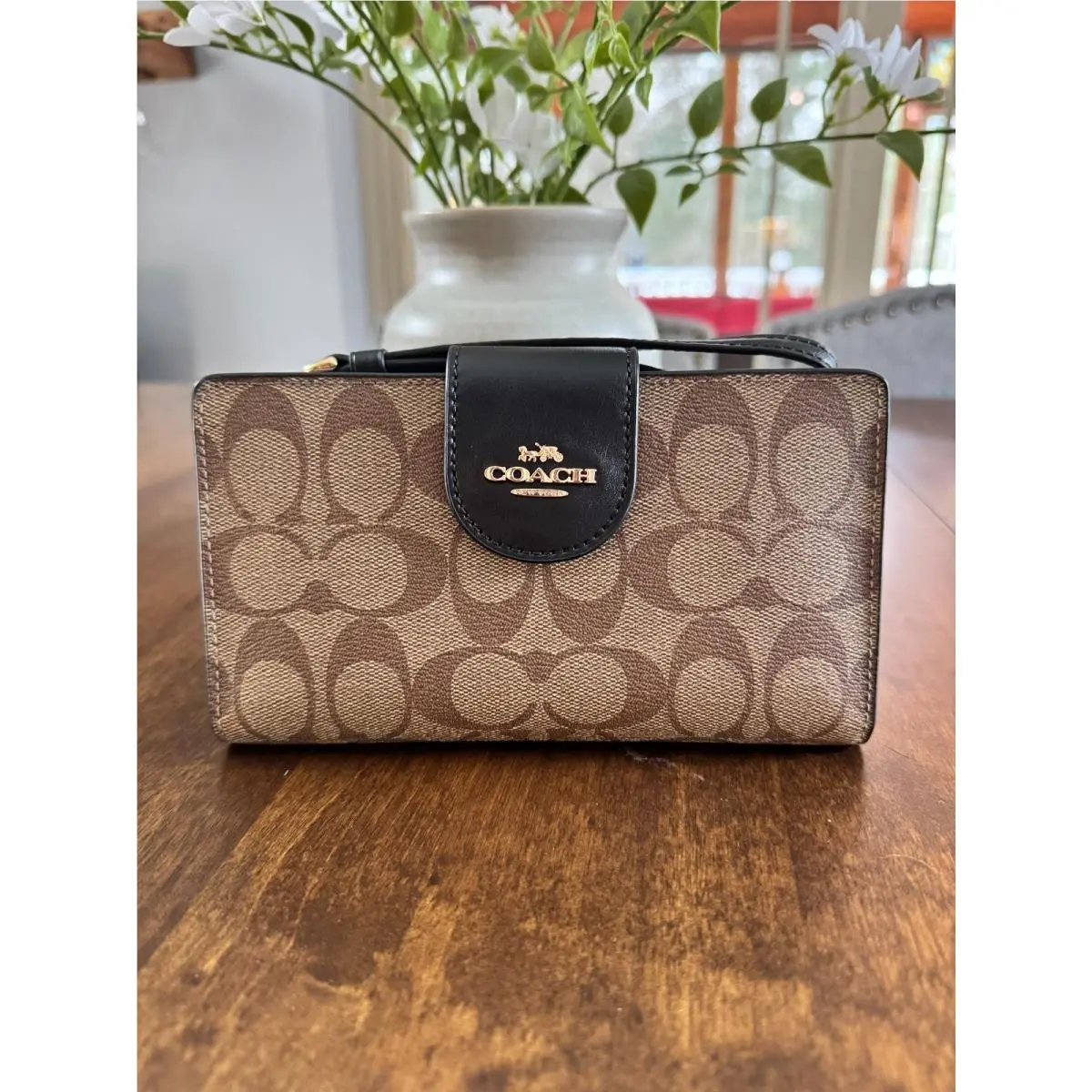 Coach Tech Wallet In Colorblock Signature Canvas Khaki / Black C2874
