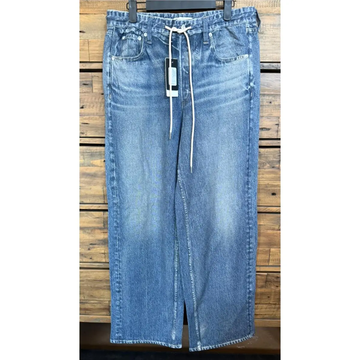 Rag Bone Miramar Terry Drawcord Pants Womens L Blue Lakewood Wide Leg