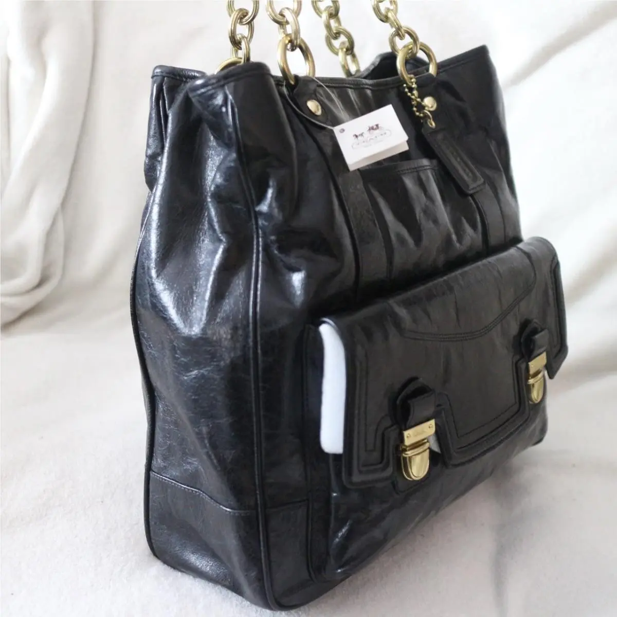 Coach Poppy Push Lock Leather N/s Tote Shoulder Bag 17924