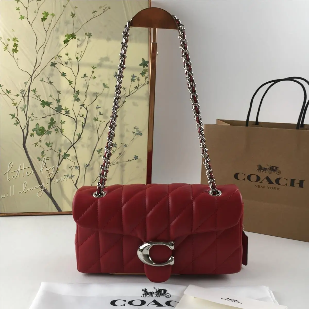 Coach Tabby Shoulder Bag 26 Quilted CP150 Burgundy Red Nappa Leather Outlet