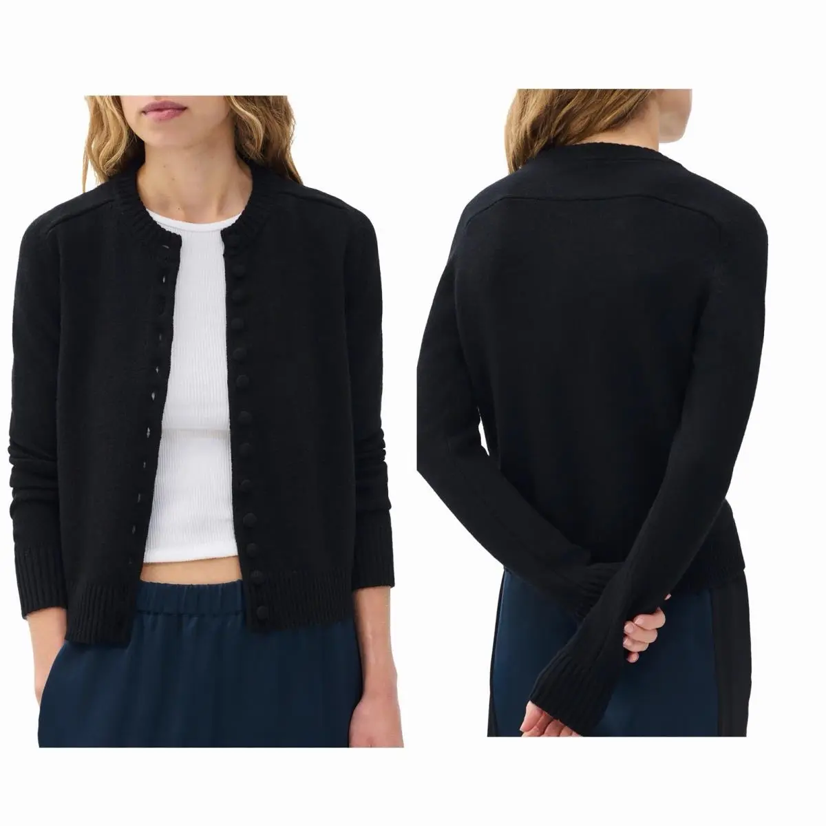 Rag Bone Wallace Crew Cardigan Wool Blend In Black Size: Large
