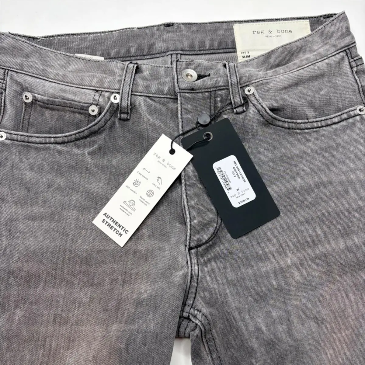 Rag Bone Fit 2 Slim Jeans 29 Greyson Grey Stretch Button Fly by Rag & Bone