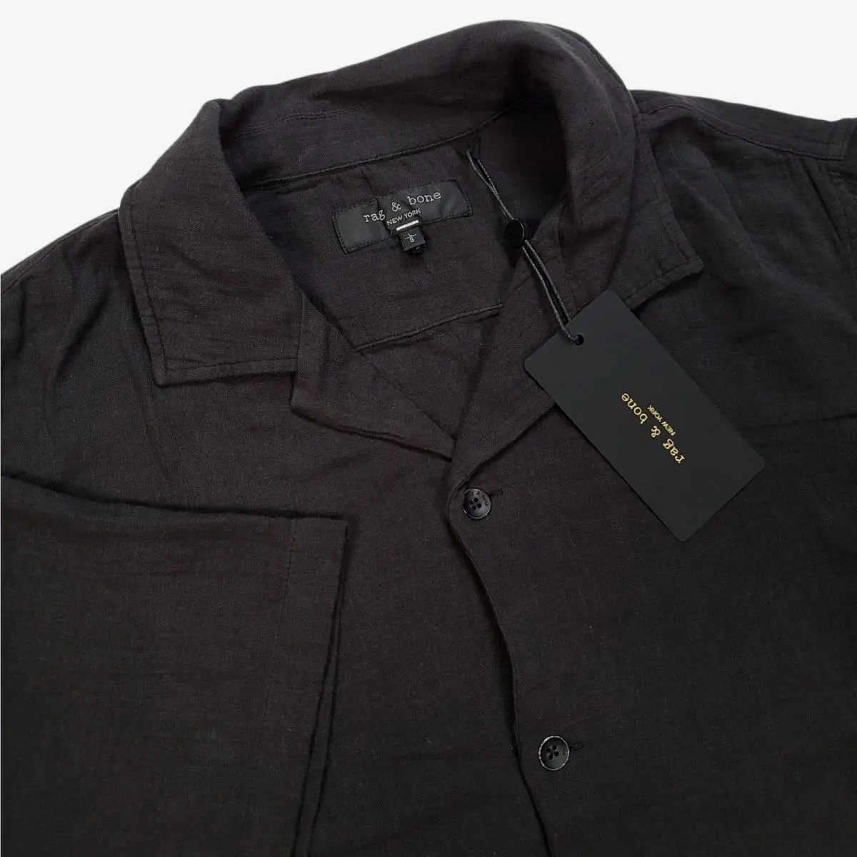 Rag Bone Mens Large Alan Gauze Shirt Short Sleeve Button Camp Black