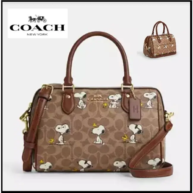 Coach CBM33 Rowan Satchel Bag Peanuts Snoopy Signature Coated Canvas Outlet