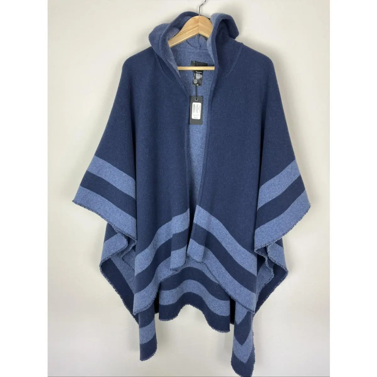 Rag Bone OS Italy Soft Wool Reversible Rogue Hoodie Poncho Navy/blue