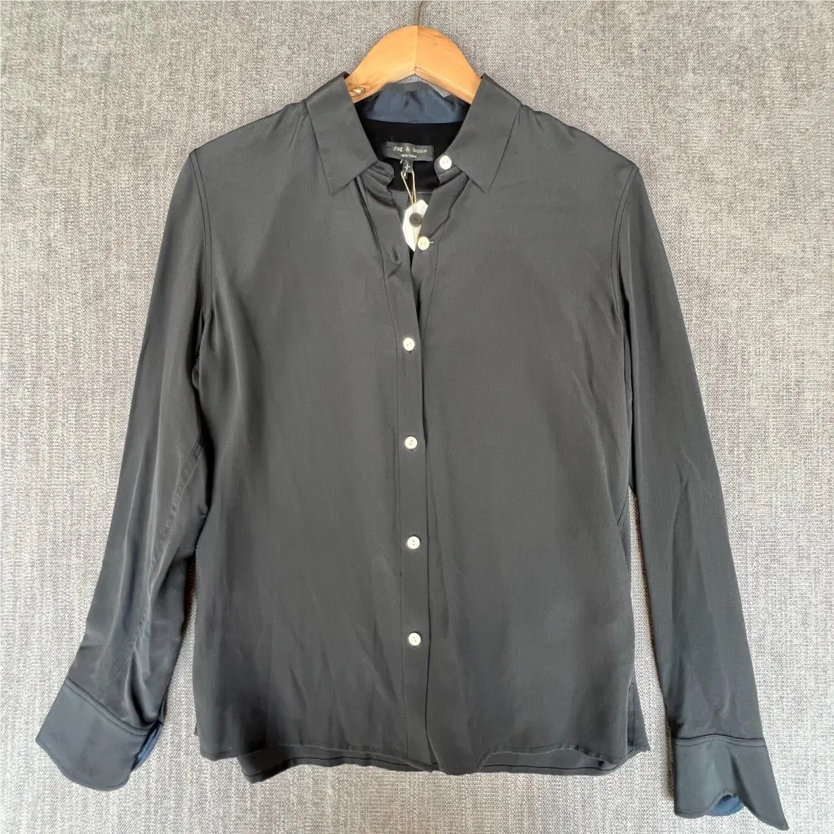 Rag Bone Poppy Shirt Women S Black Silk Long Sleeve Office Casual Button Front by Rag & Bone