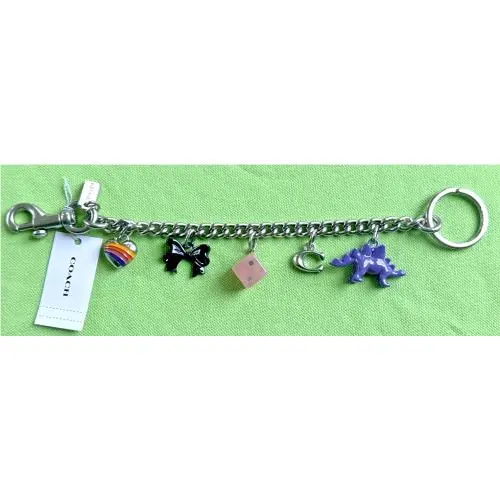 Coach Motif Chain Bag Charm:nwt Dino C Die Bow and Heart CZ633