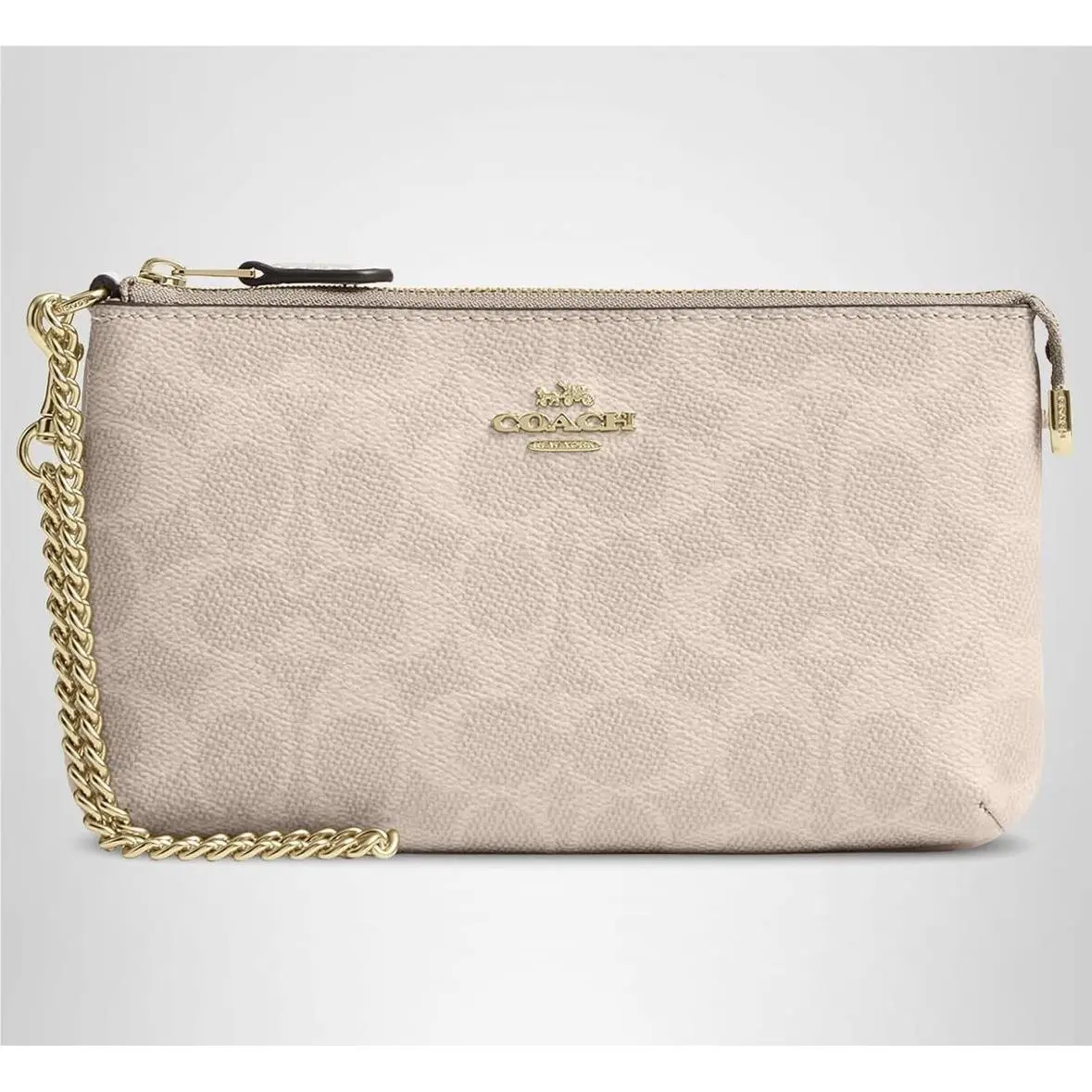 Coach Crossgrain Signature Leather Wristlet with Chain Wallet In Sand/chalk