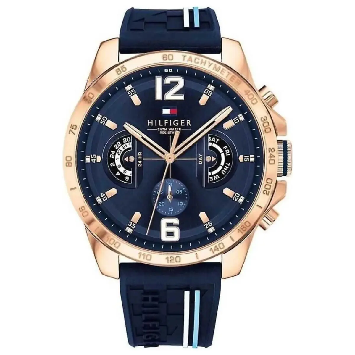 Tommy Hilfiger 1791474 Men`s Rose Gold Blue Band Blue Dial Watch 46mm