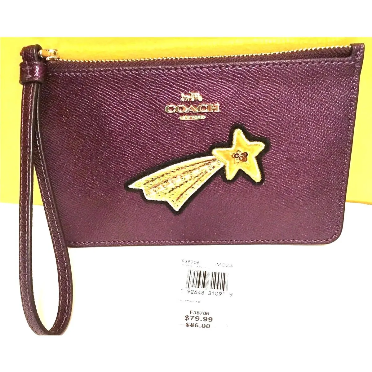 Coach F38706 Wristlet Rasberry Metallic Saffiano Leather Wallet with Star 7