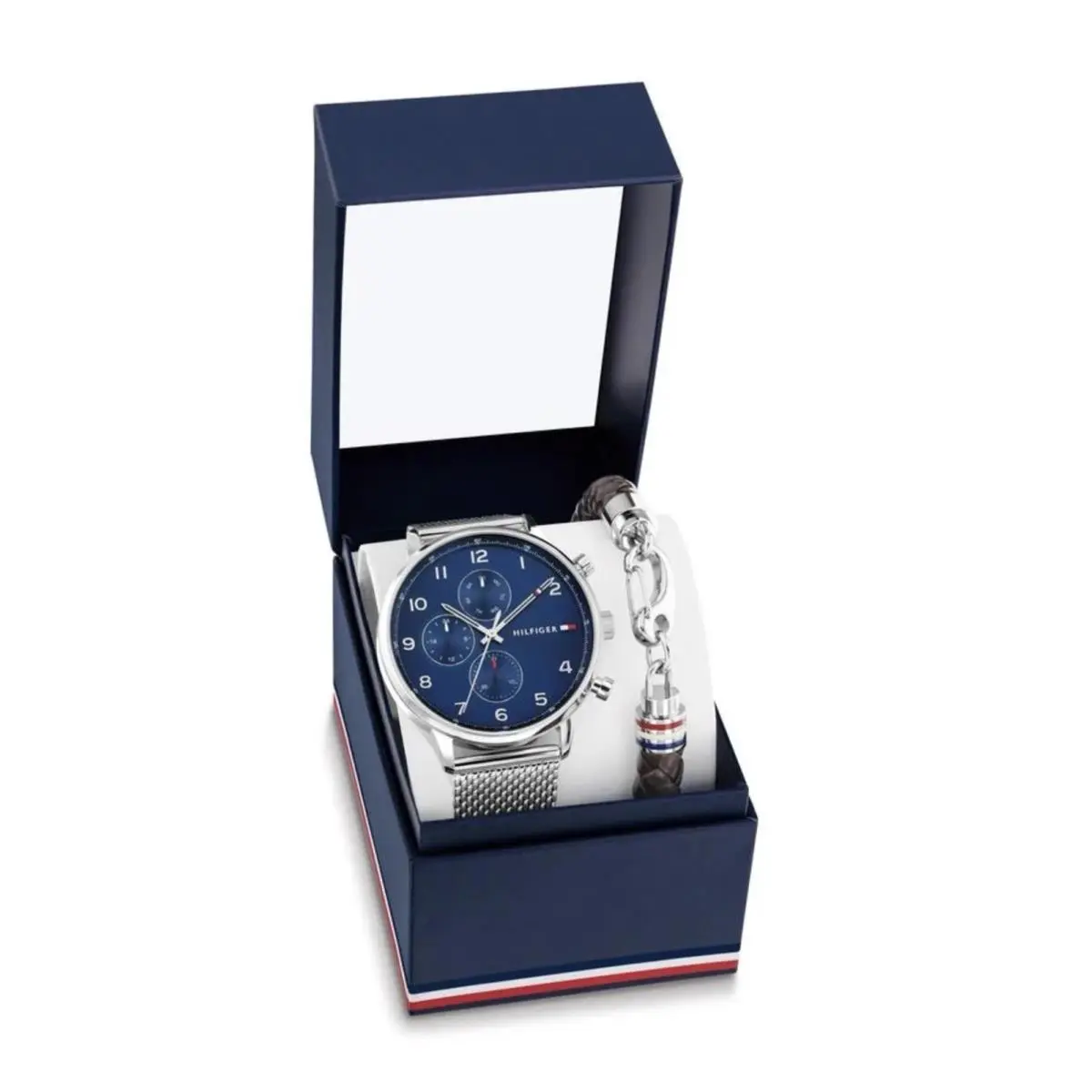 Tommy Hilfiger Men’s Watch Bracelet Box Set Silver Band Blue Dial 2770195