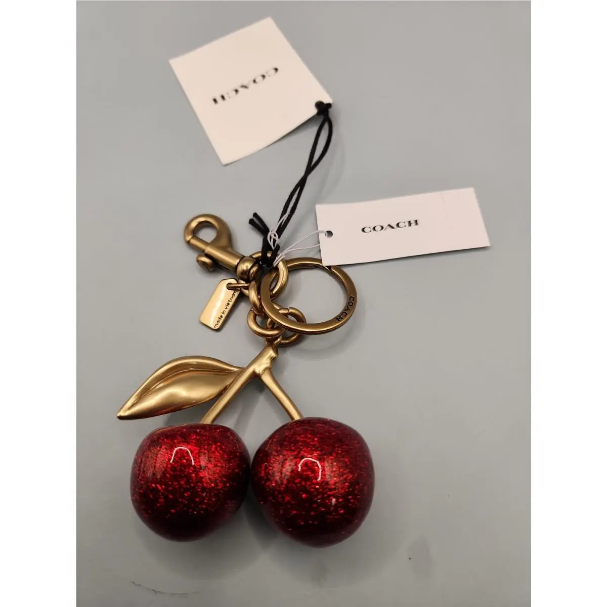 Coach Cherry Bag Charm in Glitter Resin/brass/red Apple 77840