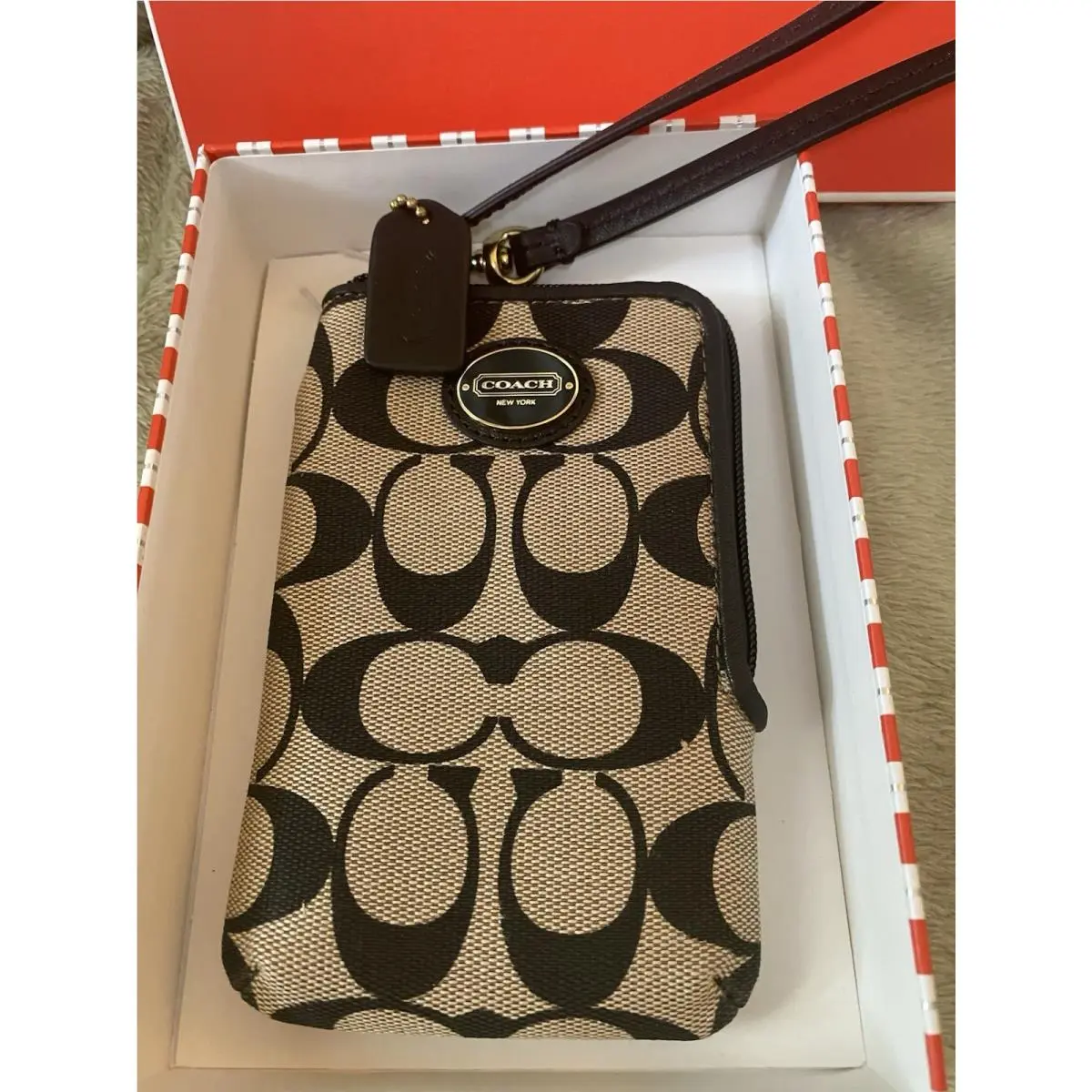 York Coach Card Holder Wristlet 68139B Black/black Mint