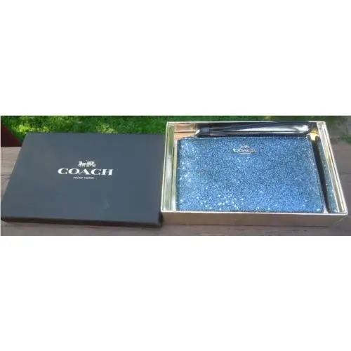Coach F38641 Small Wristlet w/ Blue Star Glitter w/ Papers