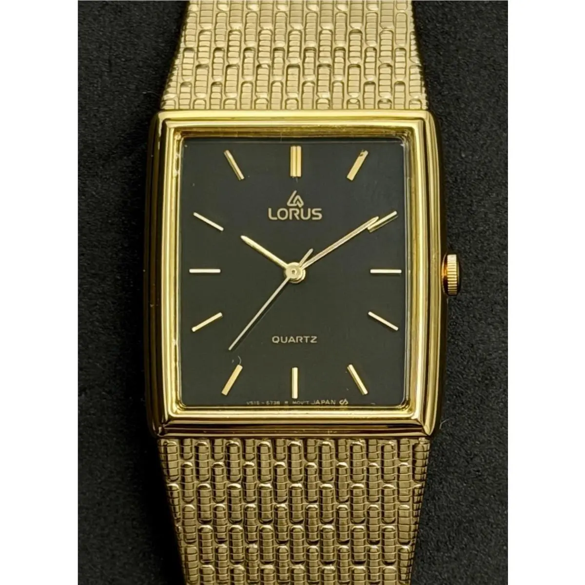Vtg 1988  Seiko Tank Men`s 34mm Quartz Watch Gold Case Bracelet Black by Lorus
