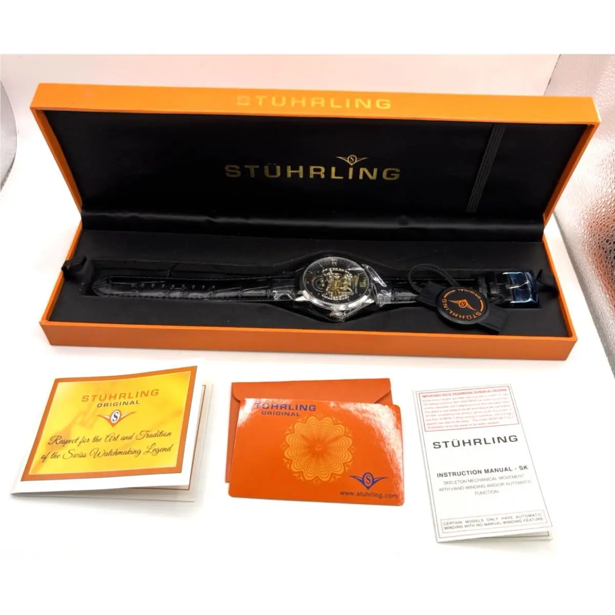 Stuhrling Original Auto Skeleton Men`s Watch 22 Jewels Water Resistant GP14512