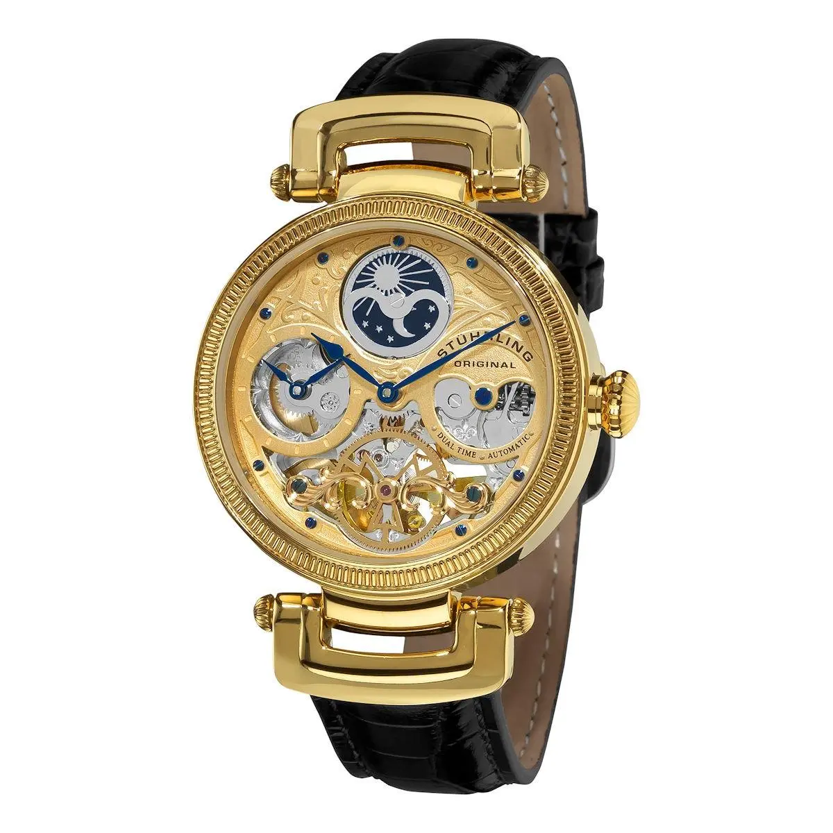 Stuhrling 353A 333531 Magistrate Power Reserve Dual Time Moon Dial Mens Watch