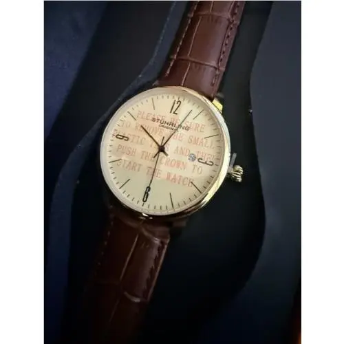 Stuhrling Men`s Watch Beige Dial with Brown Strap
