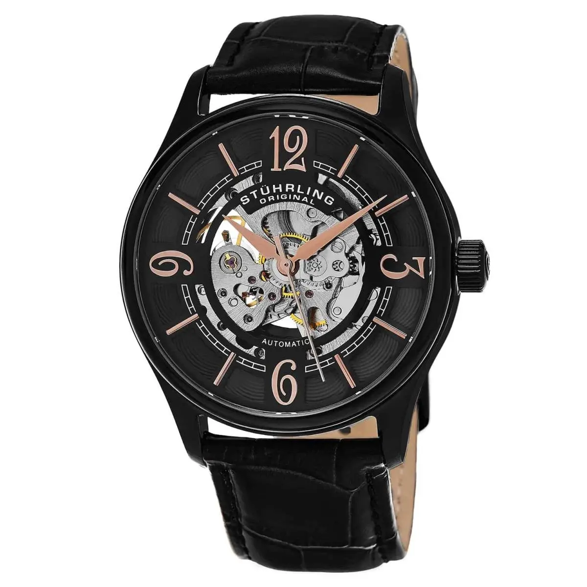 Stührling M14569 Automatic Watch • 42mm Skeleton Black • WR 5ATM Polished