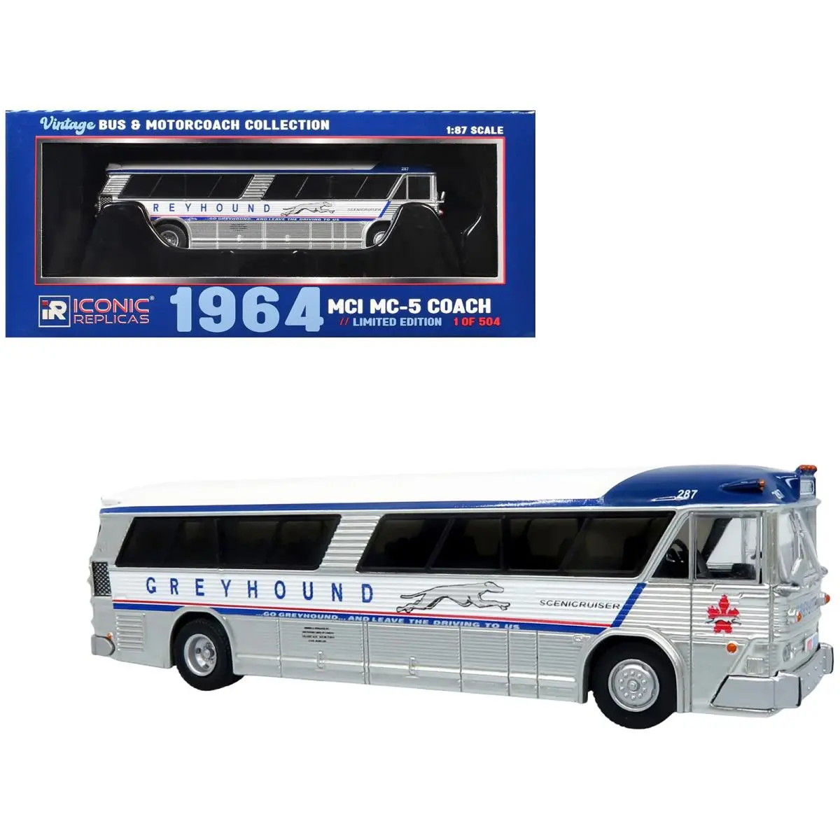 1964 Mci MC 5A Coach Bus White 1/87 Greyhound Canada Limited Edition HO