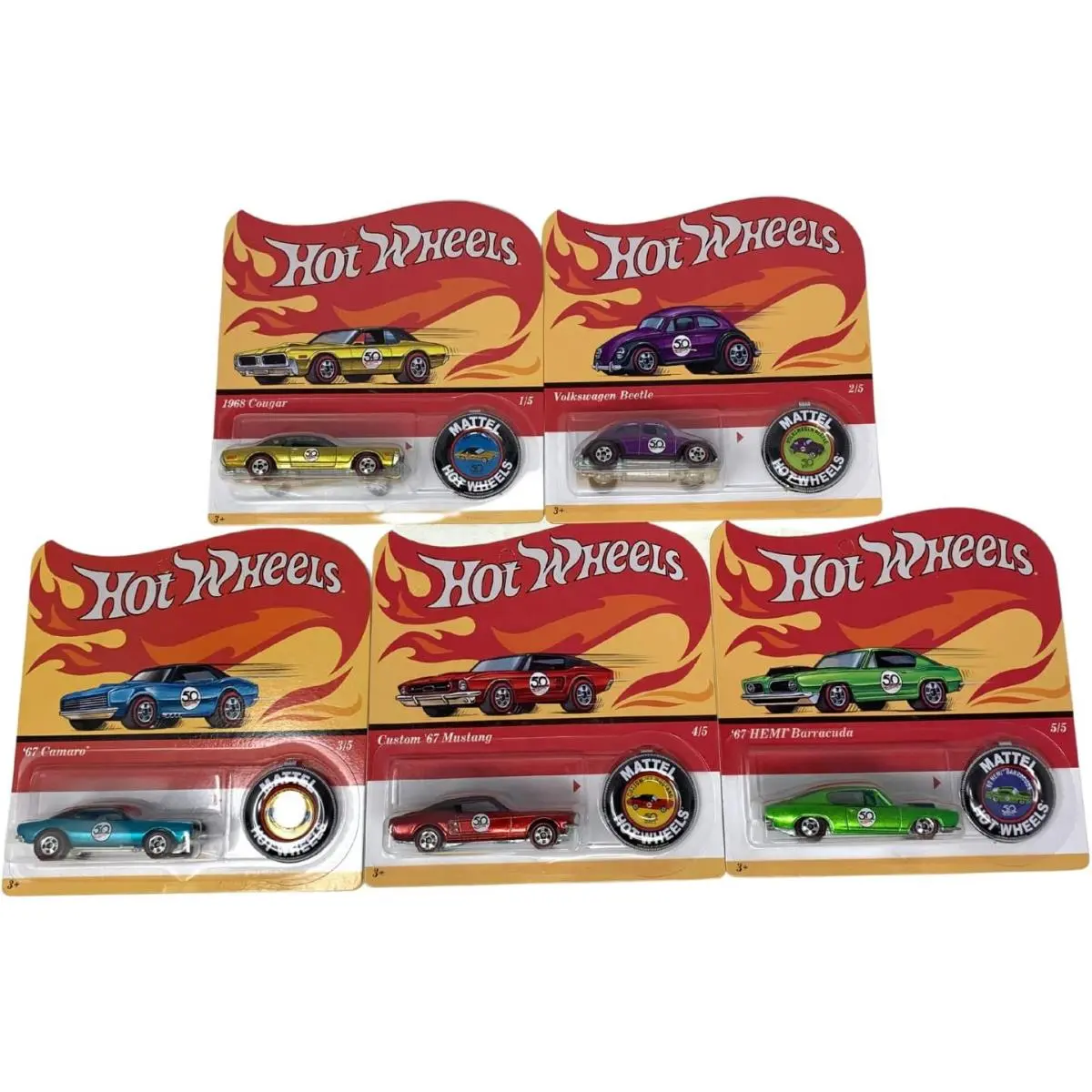 Hot Wheels 2018 50Th Anniversary Redline Complete Set of 5 Diecast Vehicles with