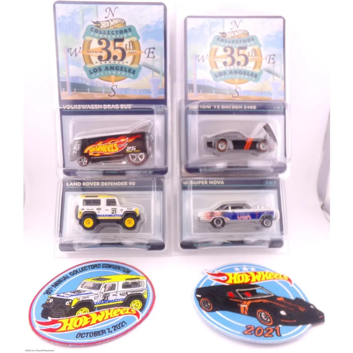 35th Annual Hot Wheels Collectors Convention LA 4 Car Set Plus 2 Patches Low `s
