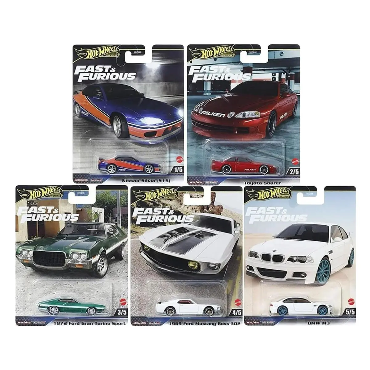 2024 Fast Furious Diecast Car Complete Set of 5 Vehicles From HNW46-956F