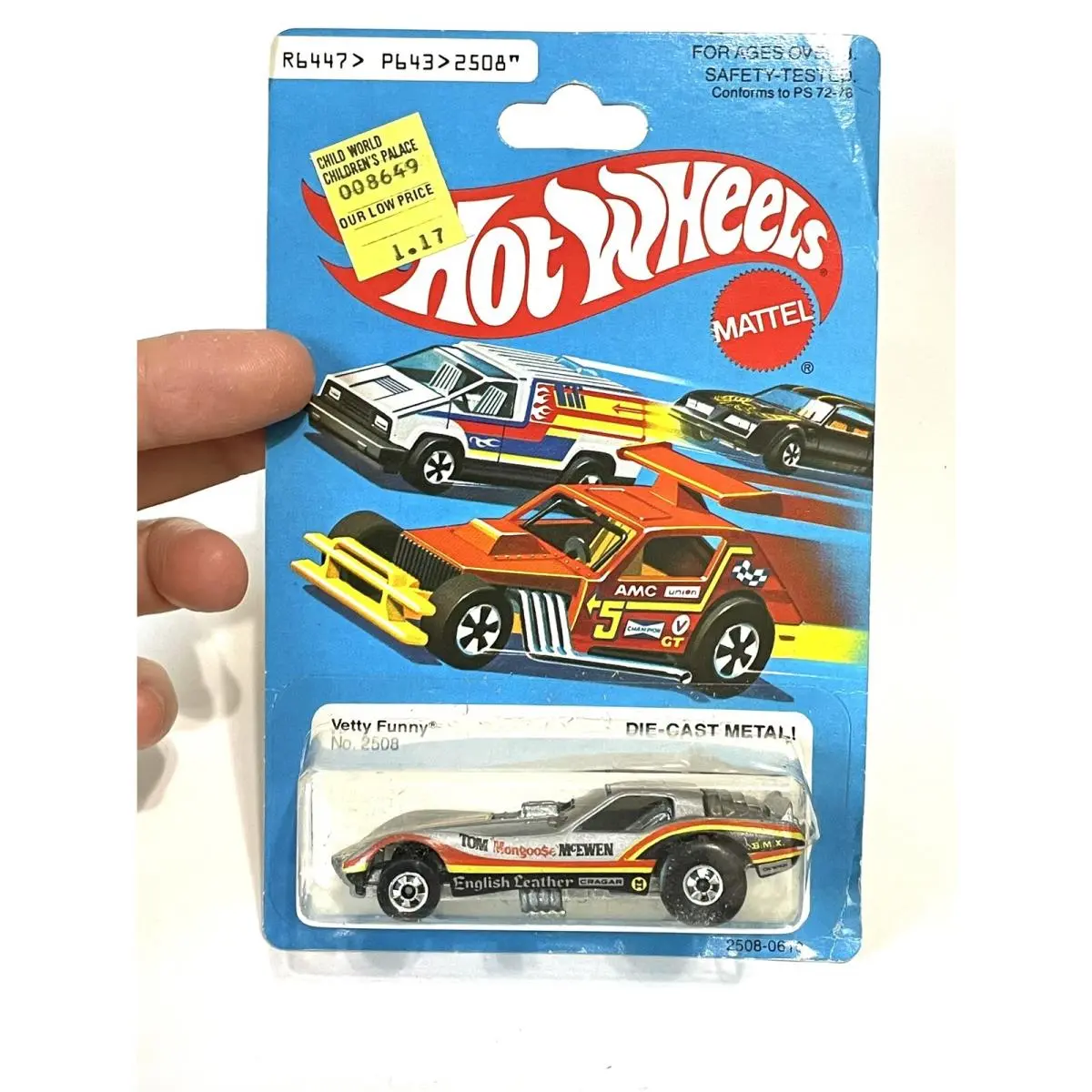 1981 Hot Wheels Vetty Funny - Silver Funny Car - On Card Crack Right Blister